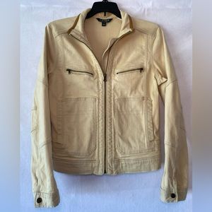 LAUREN Ralph Lauren Tan Denim Jacket Lightweight Cotton Leather Trim Small